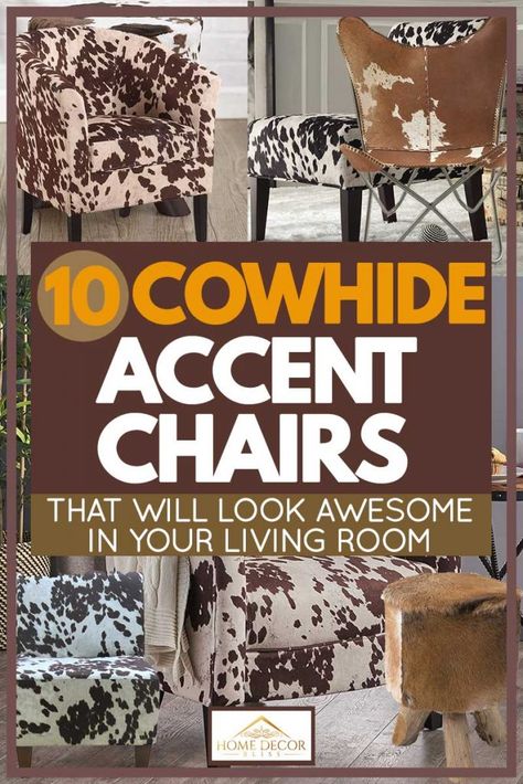 10 Cowhide Accent Chairs That Will Look Awesome In Your Living Room. Article by HomeDecorBliss.com #HomeDecorBliss #HDB #home #decor Diy Cowhide Chair, Cow Hide Chairs Living Rooms, Cow Print Chairs In Living Room, Cowhide Living Room Ideas, Cow Print Living Room Ideas, Cowhide Chairs In Living Room, Cow Print Furniture, Cow Hide Decor, Dark Sofa Living Room