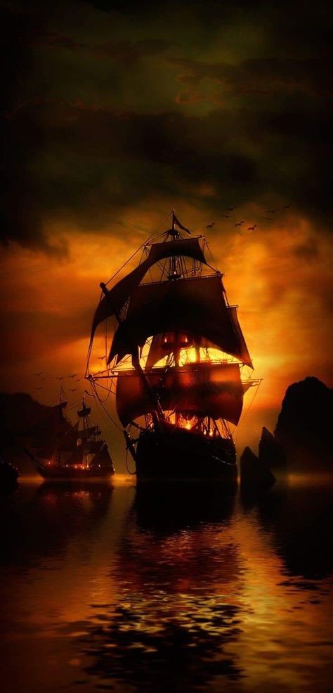 Scenery Wallpaper Hd, Pirate Cave, Art Fantasy Landscape, The Ancient Mariner, Freetime Activities, Pirate Ship Art, Ships At Sea, Pirate Boats, A Pirates Life