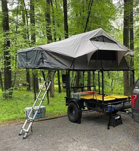 Rooftop Tent Trailer, 5x8 Utility Trailer, Quad Trailer, Camping Gear Trailer, Diy Trailer, Yard Cart, Popup Camper Remodel, Camping Trailer Diy, Bike Adventure