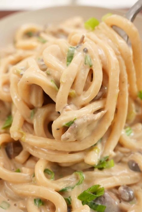 Creamy Mushroom Udon - CJ Eats Recipes Creamy Udon, Mushroom Udon, Mushroom Noodles, Cj Eats, Mushroom Cream Sauce, Udon Recipe, Truffle Mushroom, Mushroom Broth, Mushroom Cream Sauces