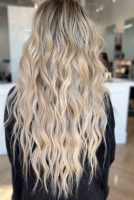 Prom Hair Beach Waves, Be Achy Waves Long Hair, Beachy Curls Long Hair, Beach Waves Prom Hair, Prom Beach Waves, Mormon Curls, Beach Waves On Long Hair, Beach Wave Curls Long Hair, Beach Waves Bridesmaid Hair