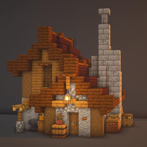 Small Rustic Minecraft House, Minecraft Villager Fletcher House, Minecraft Mining Village, Minecraft Building Ideas Small House, Minecraft Smelting Building, Mini House Minecraft Ideas, Miner House Minecraft, Minecraft Miners House, Stone Mason House Minecraft