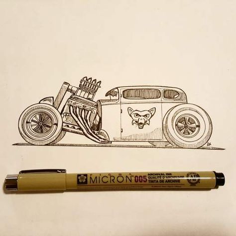 Hot Rod Sketch, Rat Rod Drawings, Car Parts Drawing, Hot Rod Drawings, Hotrod Tattoos, Engine Drawing, Vehicle Sketch, Hot Rod Art, Hotrod Art