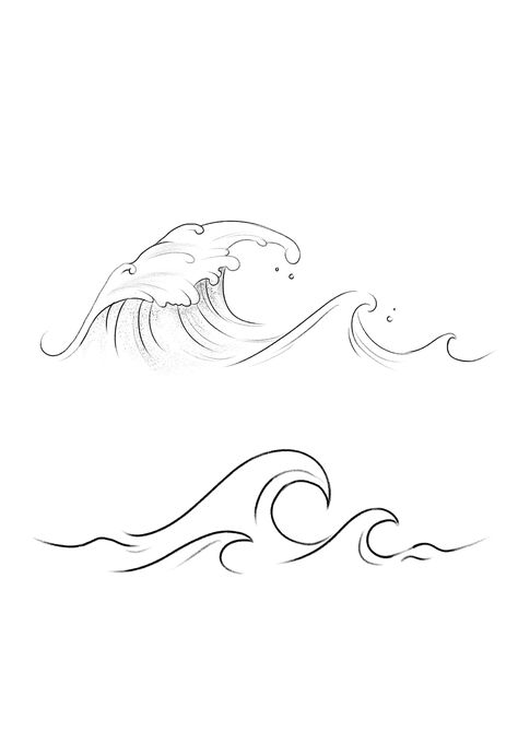 Simple Ocean Wallpaper, Wave Drawing Simple, Wave Tattoo Simple, Waves Line Art, Wellen Tattoo, Tatoo 3d, Wave Tattoo Design, Wave Drawing, Sunset Tattoos