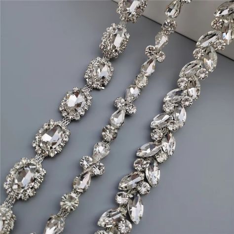 45cm/Lot Silver Glass Crystal Chain Bling Rhinestone Trim Metal Ribbon Necklace Decoration Wedding Dress Clothing Accessories - AliExpress 15 Rhinestone Ribbon, Crystal Dress, Ribbon Necklace, Rhinestone Trim, Sewing Design, Silver Glass, Crystal Chain, Decoration Wedding, Glass Crystal