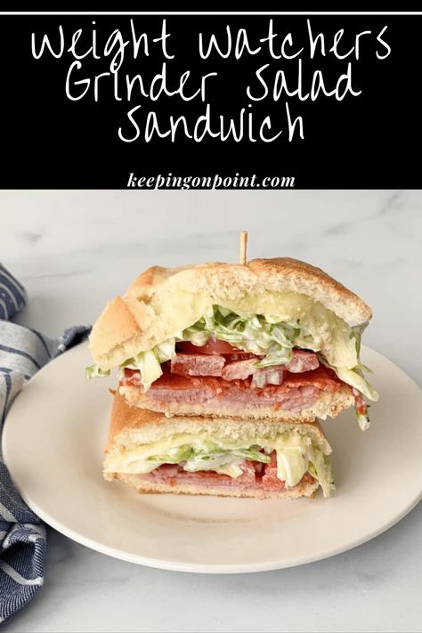 Ww Grinder Salad, Low Calorie Grinder Salad, Ww Sandwich Recipes, Healthy Grinder Salad, Chibatta Sandwich, Viral Grinder Salad, Zingers Recipe, Grinder Salad Sandwich, Grinder Sandwiches