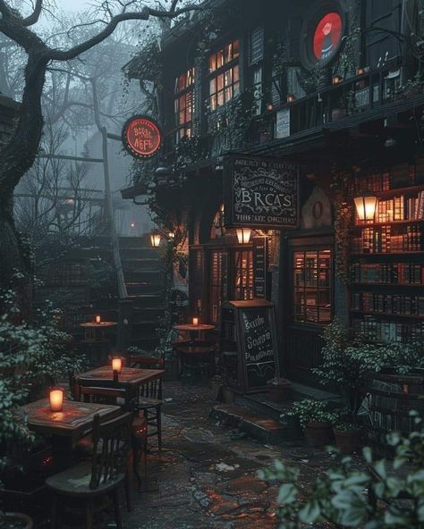 Magic Town Aesthetic, Magic Cafe Aesthetic, Fantasy Shop Aesthetic, Taverncore Aesthetic, Cozy Tavern Aesthetic, Fairytale Restaurant, Gothic Tavern, Dark Town Aesthetic, Witchy Cafe