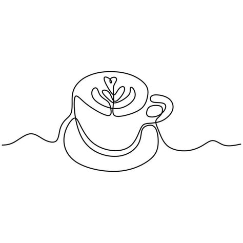 Coffee Art Drawing, One Continuous Line Drawing, Tattoo Line Art, Wing Drawing, Coffee Line, Coffee Tattoo, Tattoo Line, Coffee Tattoos, Drawing Png