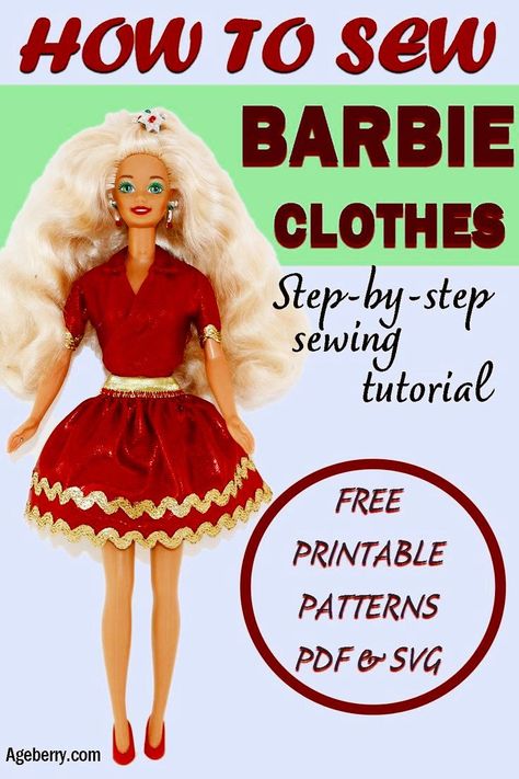 Looking for kids sewing projects to sew together with kids? In this video sewing tutorial I will show you how to make Barbie doll clothes ( a top and a skirt) easily using my free printable Barbie clothes patterns. You can also use a Cricut machine to cut the patterns. Step-by-step instructions are included. If you are looking for creative things to do while staying at home you will like my idea of sewing clothes for Barbie. #sewingtutorials #howtosew #BarbieclothesDIY #fashionsewing Sew Barbie Clothes, Make Barbie Clothes, Printable Barbie, Accessoires Barbie, Free Barbie, Barbie Dress Pattern, Sewing Barbie Clothes, Barbie Sewing Patterns, Barbie Doll Clothes