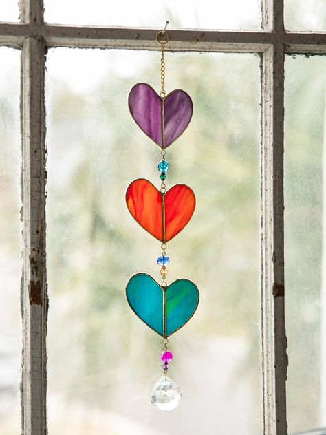 Stained Glass Suncatcher Mobile - Rainbow – Natural Life Simple Stained Glass Ornaments, Quick Stained Glass Projects, Stained Glass Windchimes, Small Stained Glass Ideas, Stained Glass Numbers, Simple Stained Glass Designs, Simple Stained Glass Patterns, Stained Glass Mobile, Suncatcher Mobile