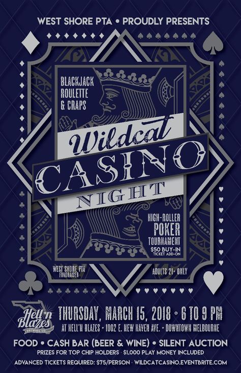 West Shore PTA presents Wildcat Casino Night - promotional poster by Visual Delights DESIGN Prom Posters, Casino Logo, Ball Aesthetic, Canvas Learning, Casino Night, Casino Sites, Casino Theme, Beer Bar, Poker Cards