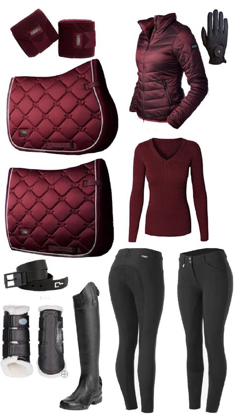 Burgundy / Maroon / Cranberry Winter Riding Outfit / Look Horse Back Riding Outfits Fall, English Riding Outfit Casual, Horse Riding Outfit Ideas, Riding Outfits English, Horse Riding Fits, Winter Riding Outfit, English Riding Outfit Equestrian, Horse Riding Outfit Aesthetic, Outfit Equitation