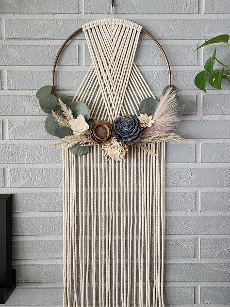 Coastal Macrame Hoop Wall Hanging with Neutral Wood Flowers, Pampas Grass Decor, Modern Boho Macrame, Macrame Wreath, Year Round Wreath Coastal Macrame, Inexpensive Diy Christmas Gifts, Macrame Circle, Macrame Wreath, Hoop Wall Hanging, Macrame Hoop, Modern Macrame Wall Hanging, Boho Macrame Wall Hanging, Macrame Dream Catcher