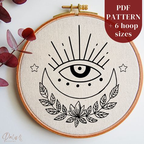 Witchy Hand Embroidery Design File: Floral Crescent Moon and All Seeing Eye, Mystic Embroidery PDF Pattern, Beginners Hand Stitching Art, Instant Download Digital File with 6 Different Size options is ready to download in our shop! Reverse images are also included. GREAT OFFER! Whole Shop Bundle! https://www.etsy.com/listing/1557057012/whole-shop-bundle-hand-embroidery-pdf?click_key=05f7b26c005783eedc86a089ce3f5267c3b21a98%3A1557057012&click_sum=10acaed6&ref=shop_home_active_5&pro=1 This product Mystic Embroidery, Mystique Art, Floral Crescent Moon, Digital Embroidery Patterns, Seeing Eye, All Seeing Eye, All Seeing, Pdf Templates, Hand Embroidery Design