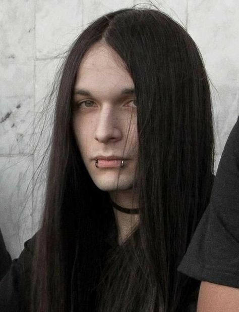 Goth Guys With Long Hair, Metalhead Guy, Vampire Hair, Goth Guy, Metal Boy, Goth Guys, Gothic Men, Boys Long Hairstyles, Long Black Hair