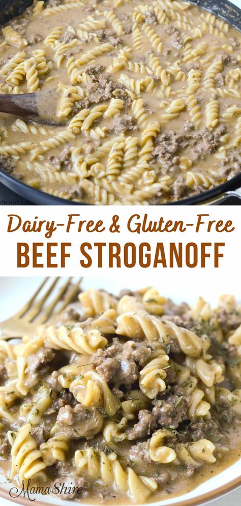 Gluten Free Beef Stroganoff, Gluten Free Dairy Free Recipes Dinner, Gluten Free Dairy Free Dinner, Dairy Free Cooking, Gf Dinner, Dairy Free Recipes Dinner, Ground Beef Stroganoff, Dairy Free Dinner, Dairy Free Diet