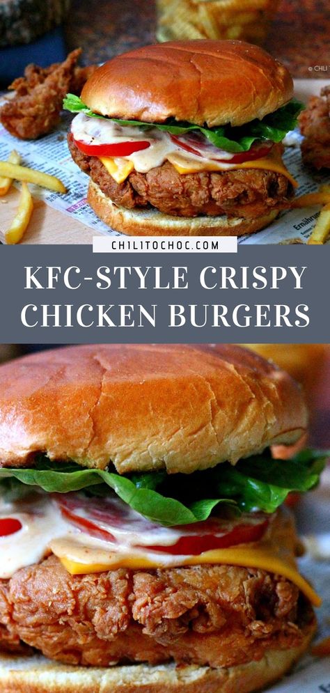 Fast Food Chicken Sandwich, Kfc Chicken Burger Recipe, Kfc Burger Recipe, Kfc Chicken Burger, Southern Fried Chicken Burger, Crunchy Chicken Burger, Crunchy Chicken Sandwich, Chicken Thigh Burger, Fried Chicken Burger Recipe