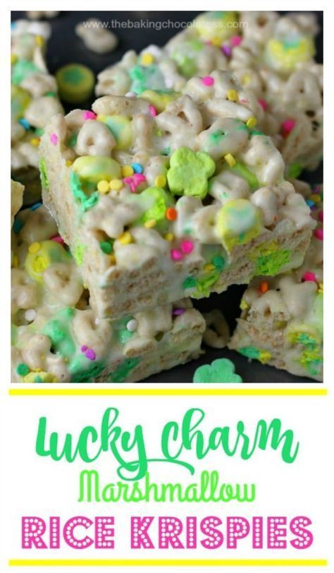 Apr 11, 2019 - Lucky Charm Marshmallow Rice Krispies are super delicious desserts for people who love the burst of sweetness and color variations in desserts. Marshmallow Rice Krispie Treats, St Patricks Food, St Patrick Day Snacks, Lucky Charms Marshmallows, St Patrick Day Treats, Krispie Treats Recipe, St Patricks Day Food, Marshmallow Treats, Cereal Treats