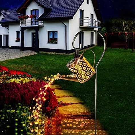 Ledeak Solar Watering Can with Lights, Creative Garden Shower Light with Hook, Hanging Solar Lantern Outdoor Metal Waterproof Garden Art Light Decor for Table Pathway Walkway Patio Lawn Home Yard Walkway Decor, Landscape Pathway Lighting, Solar Lanterns Outdoor, Solar Hanging Lanterns, Fairy Lights Decor, Shower Lighting, Lights Hanging, Solar Lantern, Garden Shower