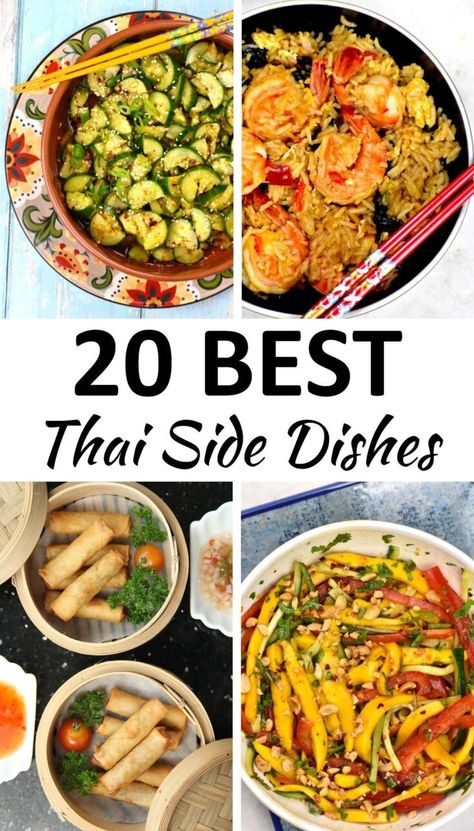 The 20 BEST Thai Side Dishes - GypsyPlate Tai Food Recipes, Thai Side Dishes, Thai Glass Noodle Salad, Thai Cucumber Salad, Glass Noodle Salad, Thai Basil Chicken, Thai Soup, Tasty Thai, Tom Yum Soup