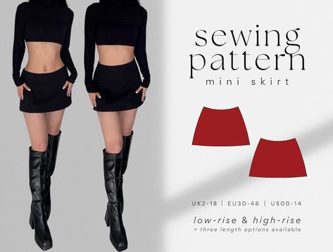 Full Mini Skirt, Low Rise Mini Skirt Sewing Pattern, Black Mini Skirt Pattern, 2 Piece Sewing Pattern, Asymmetrical Sewing Pattern, Miniskirt Pattern Sewing, Easy Mini Skirt Pattern, Matching Set Sewing Pattern, Mini Skirt Pattern Free