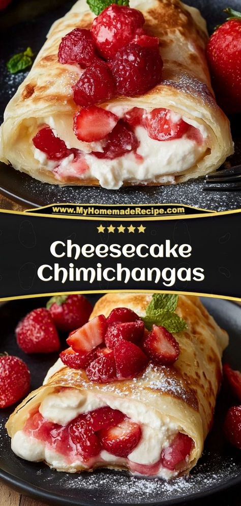 These Cheesecake Chimichangas are crispy, creamy, and coated in cinnamon sugar. Filled with a rich cream cheese filling, they’re a quick dessert treat perfect for satisfying sweet cravings. Ingredients: 1 block (8 oz) cream cheese, softened 1/2 cup powdered sugar 4 flour tortillas 1/2 cup cinnamon sugar (for coating) A crispy, creamy dessert that’s as fun to eat as it is to make Good Dessert With Mexican Food, Sweet Burrito Dessert, Desserts With Flour Tortillas, Cinnamon Tortilla Dessert, Dessert Recipes Mexican, Dinner Ideas With Cream Cheese, What Can I Make With Cream Cheese, Mexican Sweets Desserts, Tex Mex Desserts