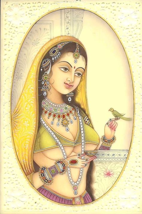 Painting Rajasthani, Mughal Princess, Rajasthani Miniature Paintings, Exotic Paintings, Rajasthani Painting, Indian Traditional Paintings, Indian Miniature, Mughal Art Paintings, Rajasthani Art