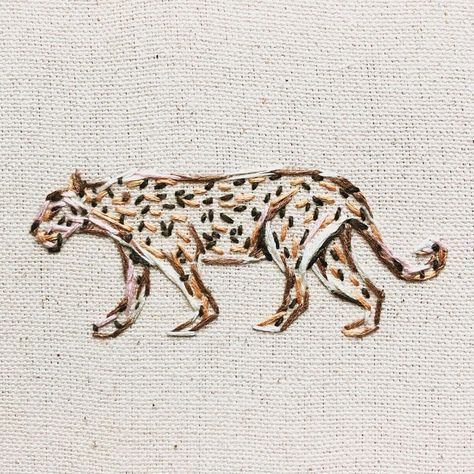 mini snow leopard // walkerboyes.com Cheetah Embroidery, Embroidery Icons, Leopard Embroidery, Embroidered Animals, Tech Fashion, Snow Leopard, Logo Concept, Needle And Thread, Hand Embroidery