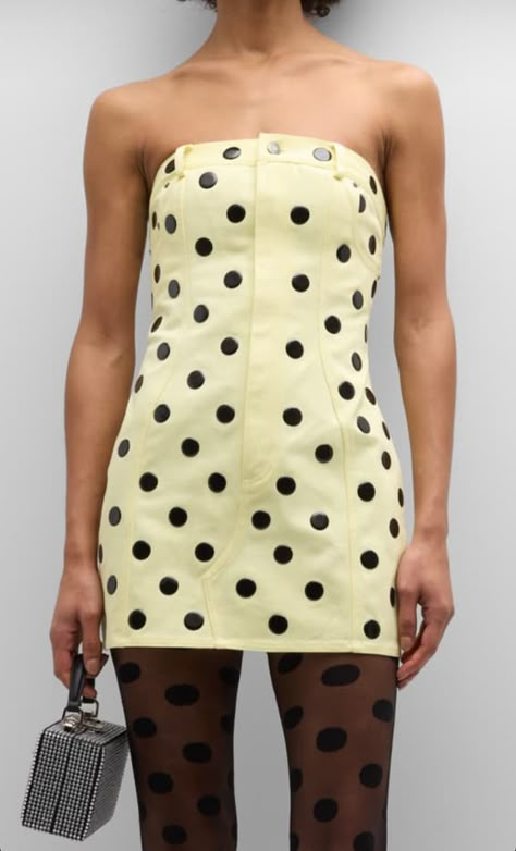 Polkadot Outfit, Dots Outfit, Thrift Flip, Strapless Neckline, Denim Mini Dress, Denim Mini, Spring 2024, Fashion Killa, Flap Pocket