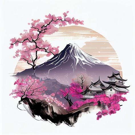 Le Printemps Au Japon Illustration De Fl... | Premium Photo #Freepik #photo #paysage-japonais #japon #mont-fuji #fuji Japan Graphic Design Illustration, Japanese Window Design, Japan Graphic Design, Persona Anime, Amagi Brilliant Park, Design Japonais, Japan Illustration, Mont Fuji, Japanese Art Prints