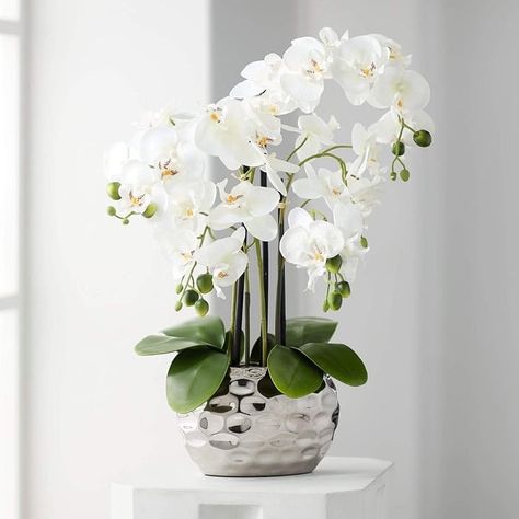 Metallic Vase, Orchid Phalaenopsis, Artificial Orchids, Silver Vase, Metal Vase, Outlet Store, Tile Bathroom, Bed Bath Beyond, Bed Bath