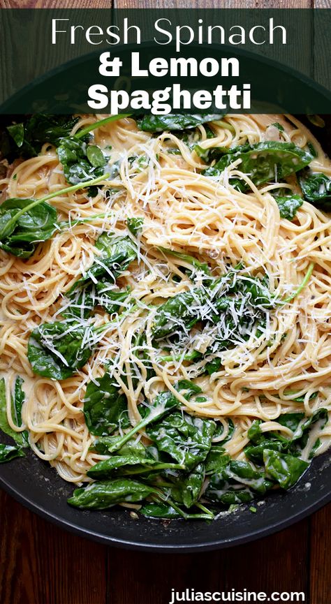 Super simple pasta! Sometimes simple is best and it doesn’t get a whole lot easier than this Fresh Spinach & Zesty Lemon Spaghetti. On the table under half an hour and makes for the perfect dinner or even lunch. Lemon Garlic Spinach Pasta, Spinach Linguine Recipes, Lemon Spinach Pasta, Noodles With Spinach, Simple Clean Meals, Cucumber Pasta, Lemon Parmesan Pasta, Spinach Noodles, Arugula Pasta