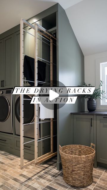 Laundry Room Ideas Pull Out Drying Rack, Laundry Room Ideas For Hanging Wet Clothes, Laundry Room Angled Ceiling, Laundry Room Design With Hanging Rod, Pass Through Laundry Room To Garage, Laundry Room With Hanging Space, Hanging Rod In Laundry Room, Diy Drying Rack Laundry, Laundry Hanging Ideas