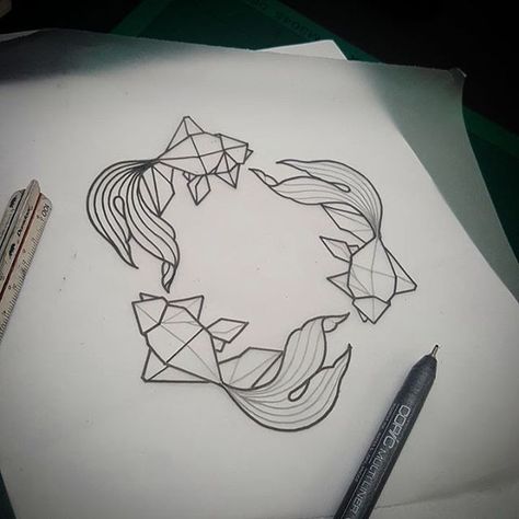 @hiromi.tattoo, illustration, geometric, fish drawing, tattoo, tattooer, lines, pen drawing Fish Drawing Abstract, Geometric Fish Drawing, Geometric Fish Tattoo, Abstract Fish Drawing, Fish Line Drawing, Origami Painting, Origami Koi Fish, Geometric Fish, Geometric Animal Tattoo