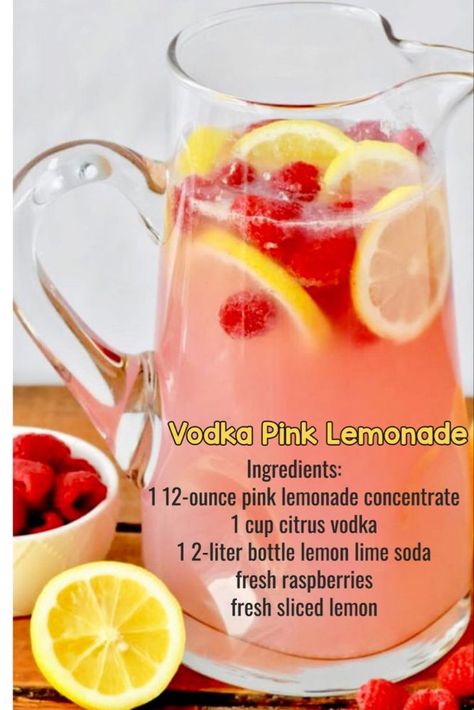 Lemonade Party Punch, Vodka Pink Lemonade, Party Drinks Ideas, Punch Recipes For A Crowd, Simple Drinks, Jungle Juice Recipe, Easy Party Drinks, Vodka Punch, Recipes For A Crowd