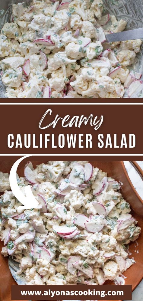 Cauliflower And Radish Salad, Ranch Cauliflower Salad, Creamy Cauliflower Salad, Cauliflower Recipes Salads, Coliflower Salad Recipes Raw, Cold Cauliflower Salad, Cauliflower Salad Dressing, Califlower Recipes Salads, Raw Cauliflower Recipes