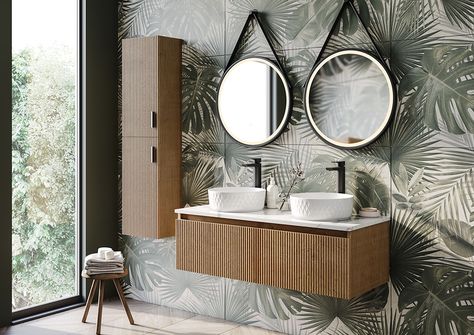 The Robur | Saute and Soak Floor Standing Vanity Unit Bathroom, Ribbed Vanity, Fluted Cabinets, Fluted Bathroom, Standing Bathroom Vanity, Marble Worktop, Oak Vanity Unit, Floor Standing Vanity, Oak Bathroom Vanity