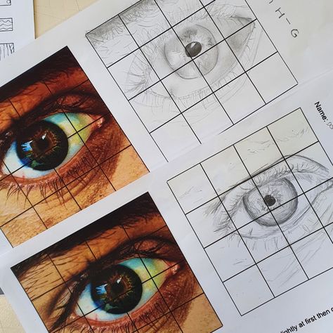 Portrait Projects High School, Grid Drawing Practice Worksheet, Grid Technique Drawing, Sixth Grade Art Lessons, Grid Drawing Practice, Middle School Drawing Lessons, High School Drawing Lessons, Op Drawing, Drawing Ideas Easy Anime