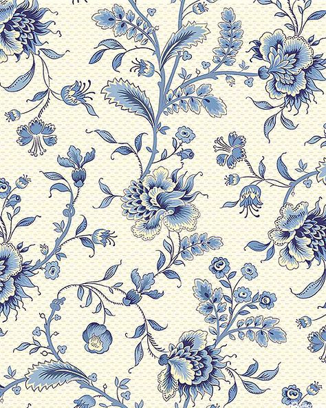 Blue Dahlia - Antique Flowers - Eggshell Kashmiri Pattern, Digital Print Textiles, Print Textiles, European Ceramics, Antique Flowers, Flower Types, Blue Dahlia, Peonies And Hydrangeas, Chintz Fabric