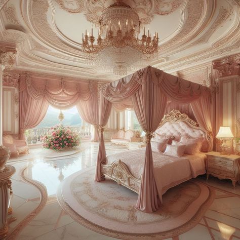 Pink Bedroom Princess, Castle Princess Bedroom, Royal Pink Bedroom, Pink Castle Bedroom, Fantasy Princess Bedroom, Royal Princess Bedroom, Princess Bedroom Ideas For Women, Mansion Bedroom Aesthetic, Royal Room Aesthetic