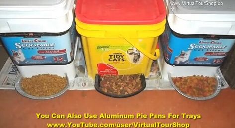 Make a diy gravity feeder for per food Diy Dog Feeder, Dog Feeder Automatic, Diy Cat Food, Pet Food Dispenser, Chat Diy, Diy Dog Food, Dog Food Container, Automatic Cat Feeder, Food Dispenser