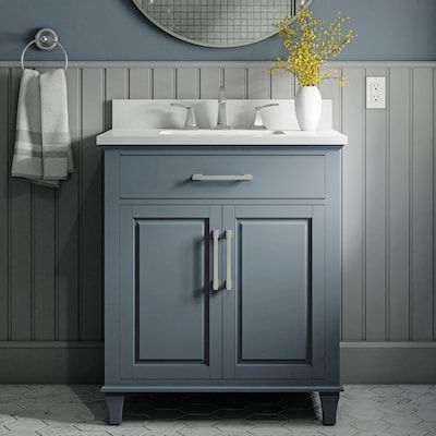 Single Sink Bathroom Vanities, 30 Inch Vanity, Blue Bathroom Vanity, Blue Vanity, Gray Vanity, Single Sink Bathroom, Bathroom Size, Double Sink Bathroom, Allen Roth