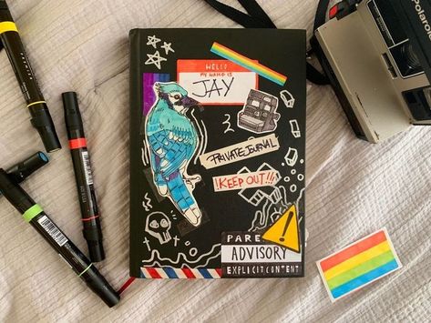 How To Decorate The Cover Of A Sketchbook, Ways To Decorate Your Notebook Cover, Ways To Decorate Sketchbook, Ways To Decorate Your Sketchbook Cover, Decorating A Sketchbook Cover, Life Is Strange Sketchbook, Ideas To Decorate Your Sketchbook Cover, Sketchbook Cover Art Inspiration, Stickers For Sketchbook Cover