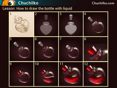 Lesson: How to draw the bottle with liquid Magic Painting, Icon Game, Bottle Drawing, Magic Bottles, Casual Art, Water Drawing, Digital Painting Tutorials, Art Base, Art Icon