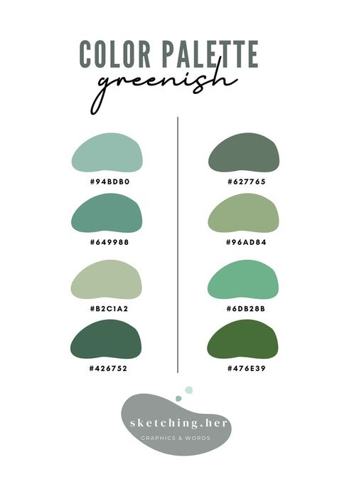 Amazing green colors, color palette with greenish atmosphere #colorpalette #hexcode #color #greencolors #canva #canvadiy Green Color Pallete Hex Code, Dark Mint Green Color Pallets, Cottagecore Color Palette Hex Codes, Green Hex Code Palette, Canva Color Palette Codes Green, Green Color Palette Hex Codes, Green Hex Codes, Green Pallet Color, Green Color Palate