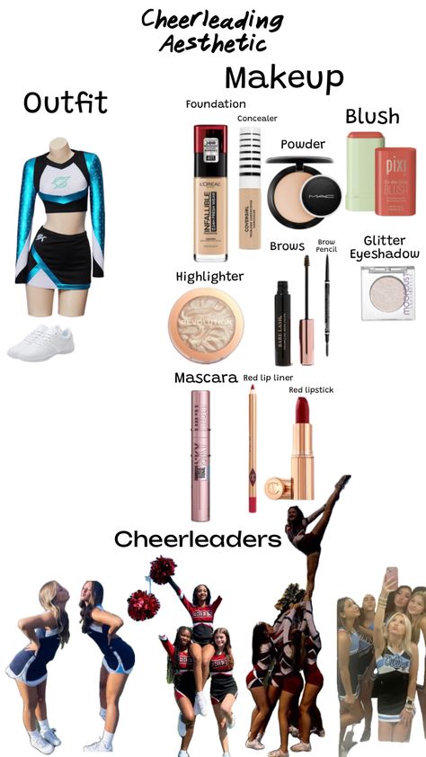 Who else justs love watching cheerleaders perform #fyp #cheerleader #makeup #cheeroutfit Cheerleader Makeup, Glitter Brows, Cheerleading Makeup, Cheer Makeup, Babe Lash, Cheer Outfits, Foundation Concealer, Brow Pencils, Aesthetic Makeup