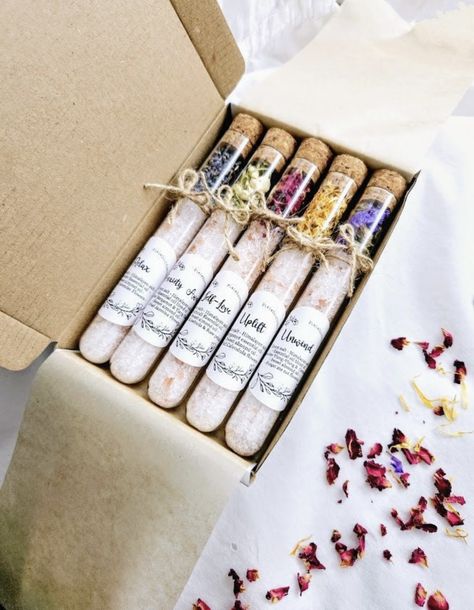 Bath Salt Tubes, Bath Salt Favors, Salt Favors, Yule Ornaments, Bath Salt Gift Set, Bath Soak Recipe, Spa Kits, Bath Salts Gift, Natural Bath Salts