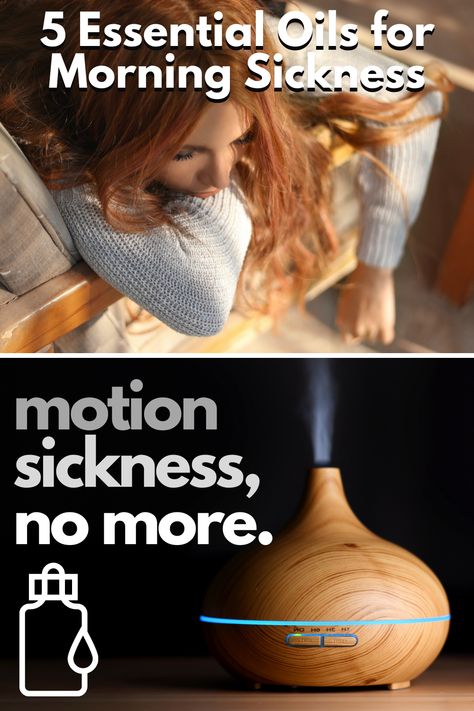 woman in motion sickness, and essential oil diffuser Essential Oils For Morning Sickness, Young Living Diffuser Recipes, Morning Sickness Relief, Essential Oil Inhaler, Young Living Diffuser, Spearmint Essential Oil, Motion Sickness, Diffuser Recipes, Feeling Better