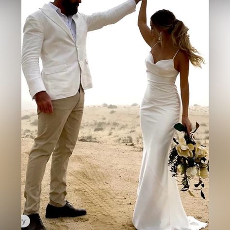 Beautiful Ivory Backless Charmeuse Wedding Dress. Sweep Train. Perfect For The Beach. Size 12. Brand New With Tags Still On. Casual Wedding Dresses, Sheath Bridal Gown, Chic Wedding Dresses, Wedding 2024, Casual Wedding Dress, Ivory Wedding Dress, Ivory Wedding, Long Wedding Dresses, Casual Wedding