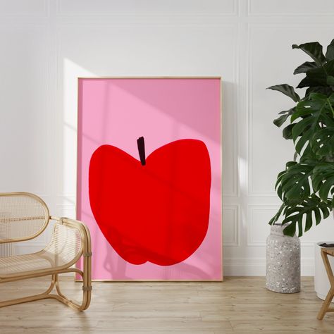 Add a pop of color to your walls with this Apple poster in pink and red. :) This would make for a wonderful statement piece in your home, or as a great addition to a gallery wall. Treat yourself or someone you love to some new home decor today! Frame not included. ❤ ❤ ❤ ❤ ❤ Like an art piece but need it in a different size? Or different color? Or got an idea you want to make a reality? Let me know! I'd be so happy to make all your wall-art-dreams come true! I can change around the colors in most posters, but I also make customs, so if you got any cool ideas don't hesitate to reach out. Museum-quality poster made on premium, thick and long-lasting matte paper. ❤ ❤ ❤ ❤ ❤ DISCLAIMERS: Please make sure to write the correct address in the box at checkout, and that you are home to receive your o Pink And Red Apartment, Boho Modern Home, Apple Poster, Copenhagen Living, Danish Pastel Decor, Modern Home Art, Poster Cute, Pastel Decor, Danish Pastel